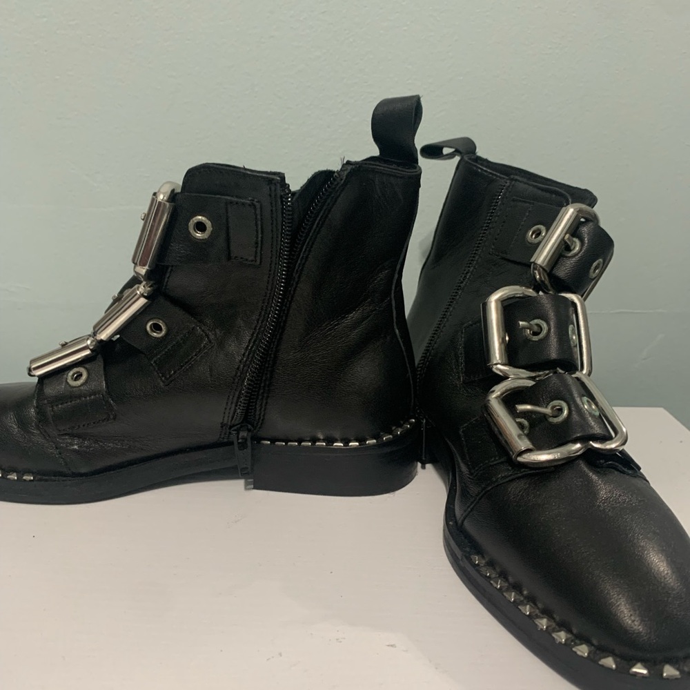 Black Buckle Leather Ankle Boots - Picture 4 of 4